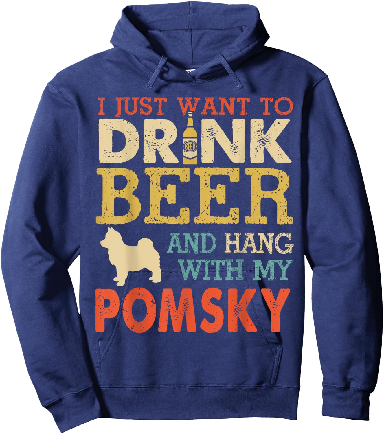 Pomsky Dad Drink Beer Hang With Dog Funny Men Vintage Hoodie - Hoodie | Navy