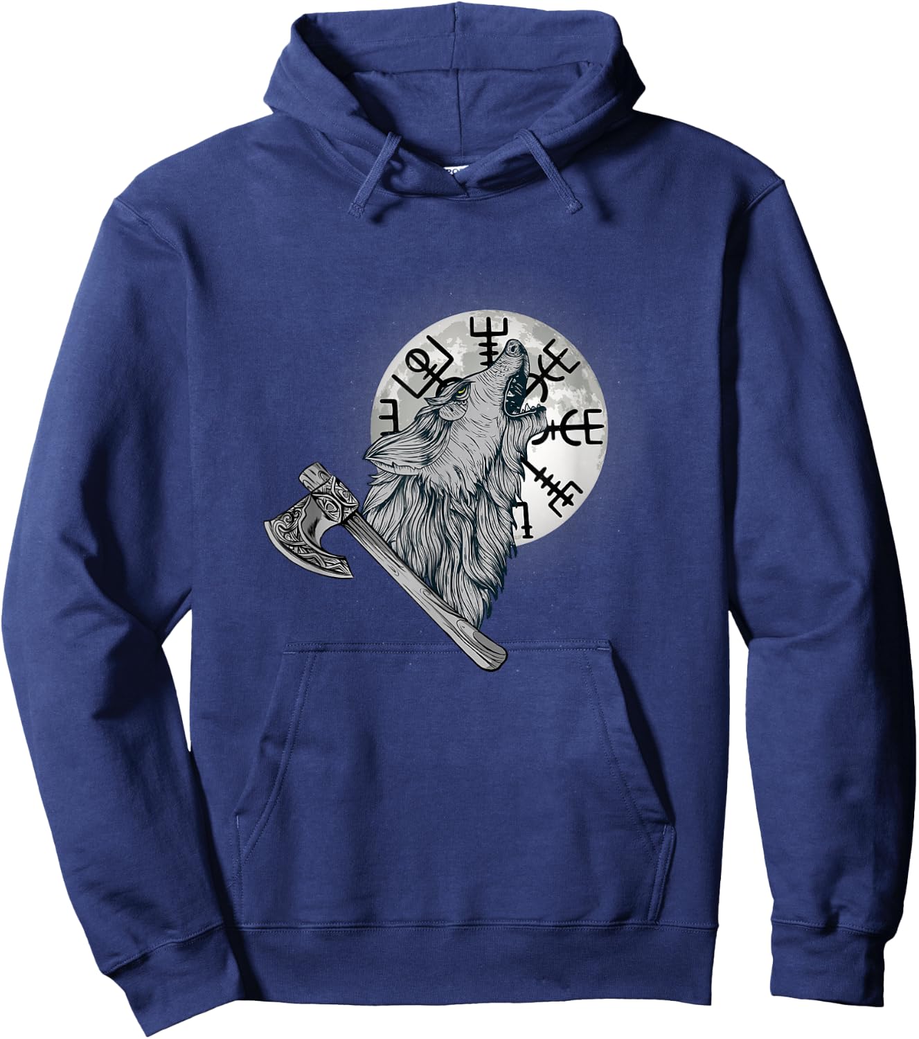 Wolf howls at the moon and Viking compass, Viking Hoodie - Hoodie | Navy