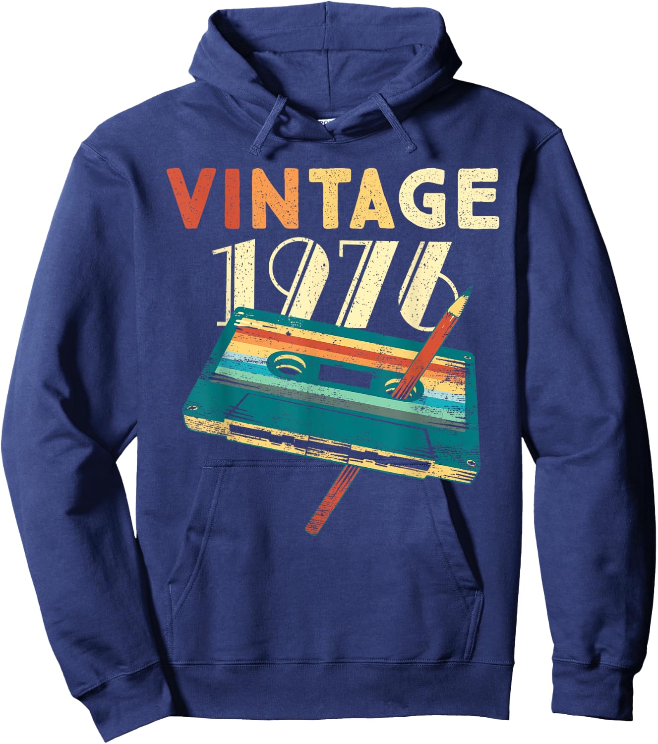 Vintage 1976 Music Cassette 49th Birthday Gifts 49 Years Old Hoodie - Hoodie | Navy