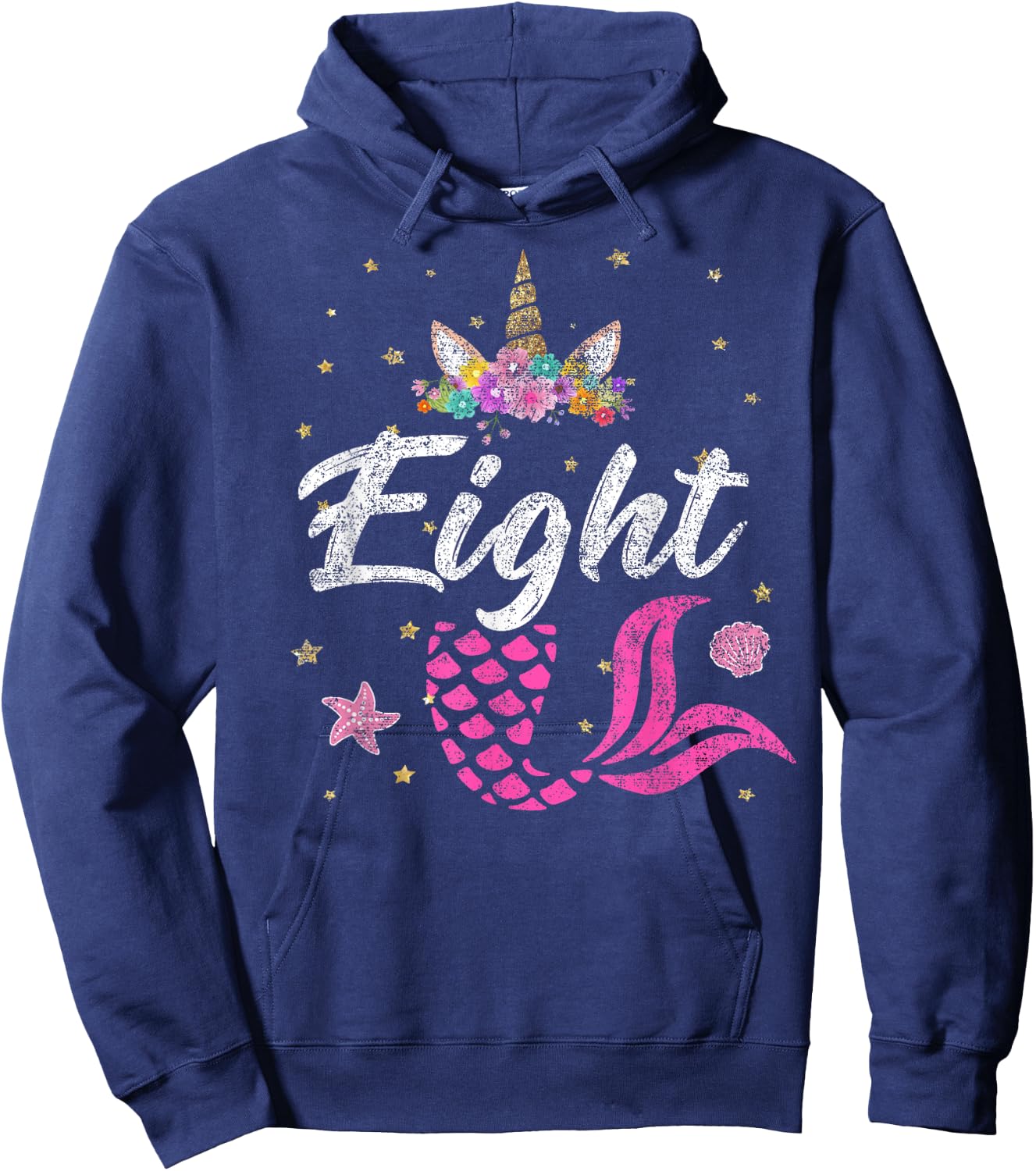 8th Birthday Girl Unicorn Shirt Mermaid Tail 8 Years Old Hoodie - Hoodie | Navy