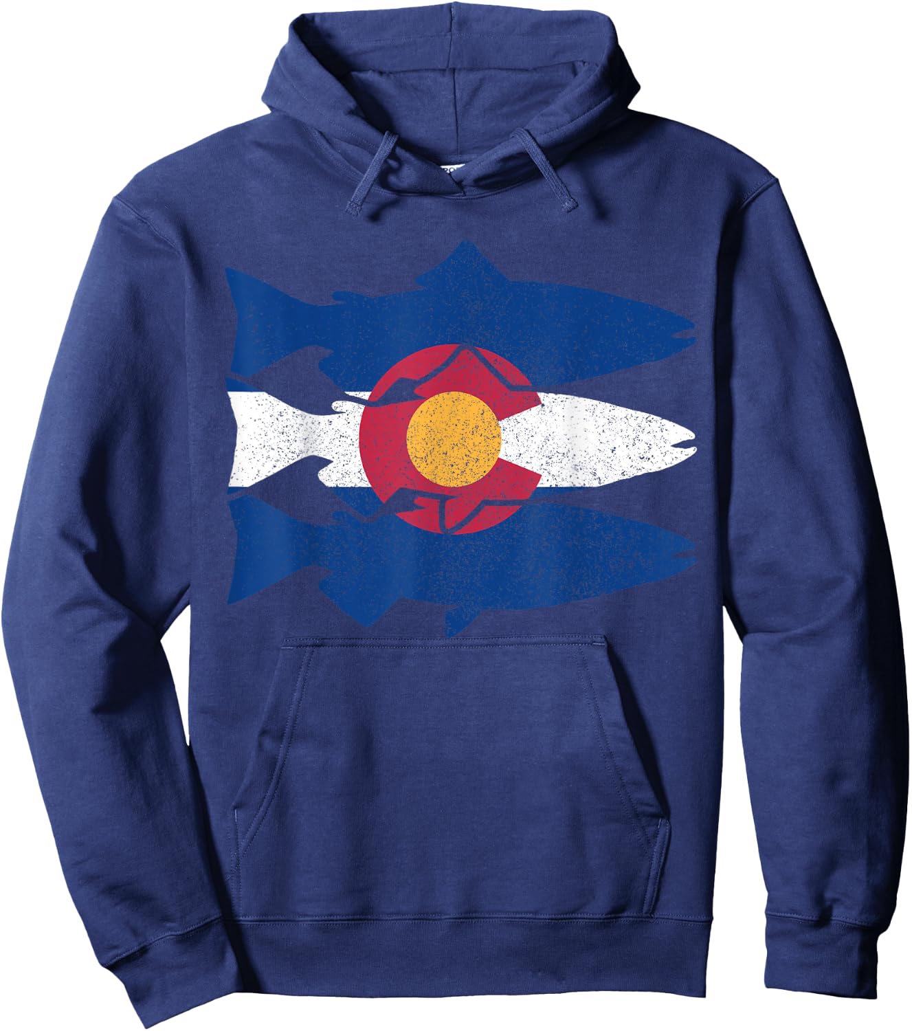 Colorado Fly Fishing Trout Salmon CO Flag Fisherman Gift Hoodie - Hoodie | Navy