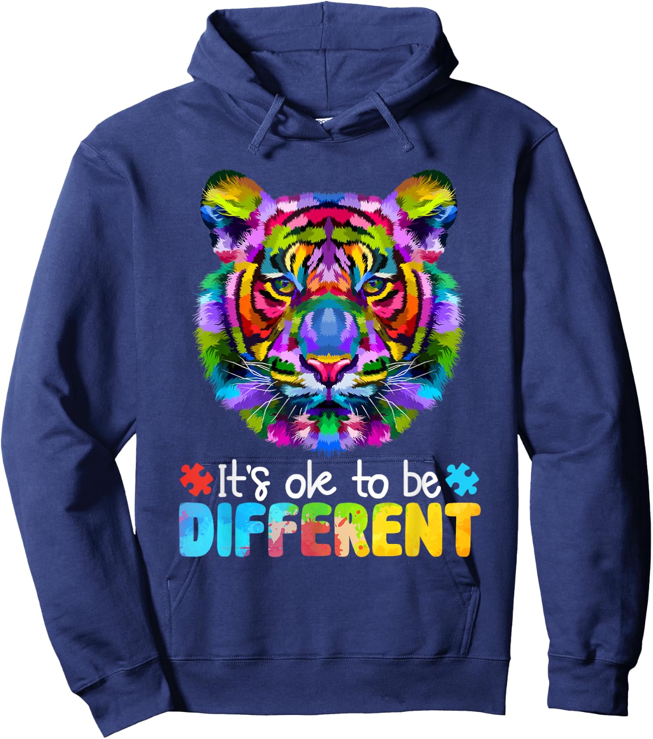 Autism Awareness Day It's OK to be different Colorful Tiger Hoodie - Hoodie | Navy