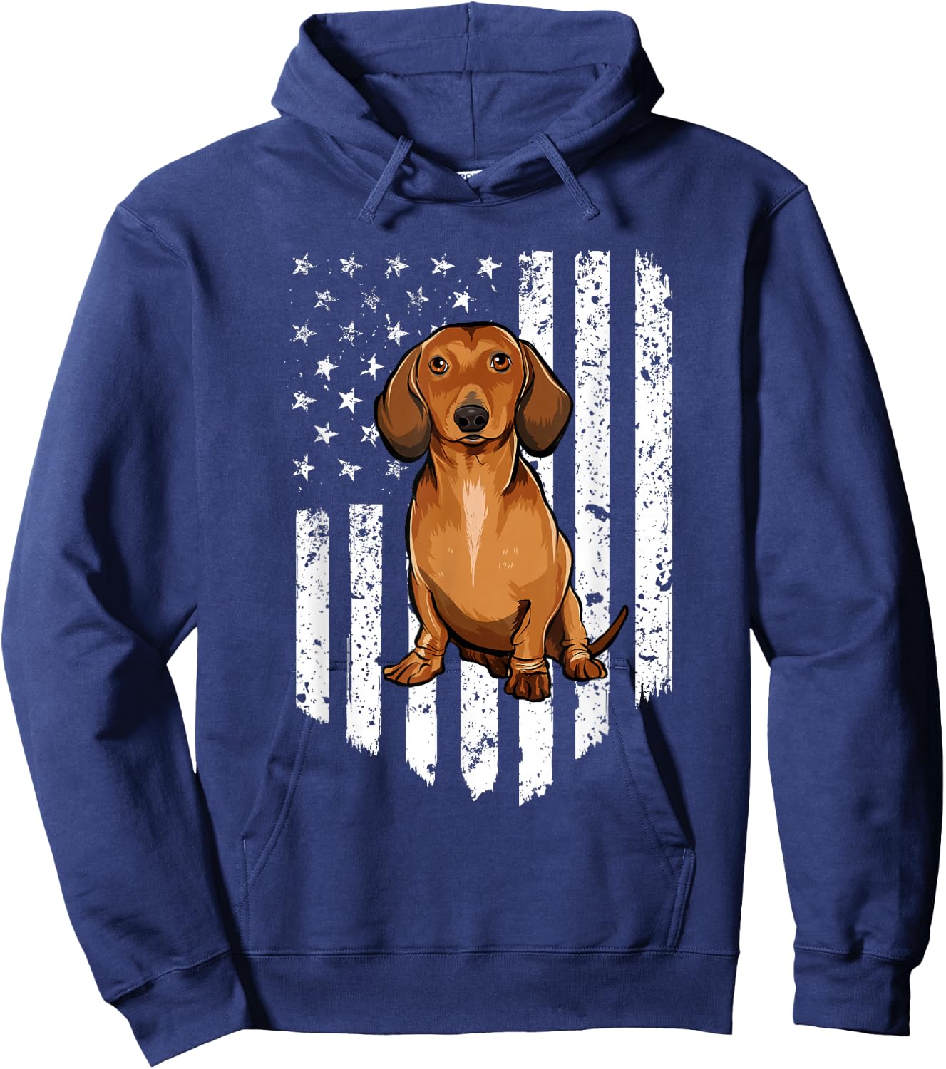 Black White American Flag Brown Dachshund 4th Of July USA Hoodie - Hoodie | Navy