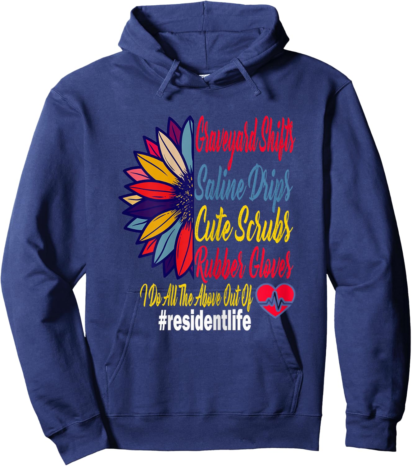 Cute Funny Sunflower Resident Life Doctor Graduation Gift Hoodie - Hoodie | Navy