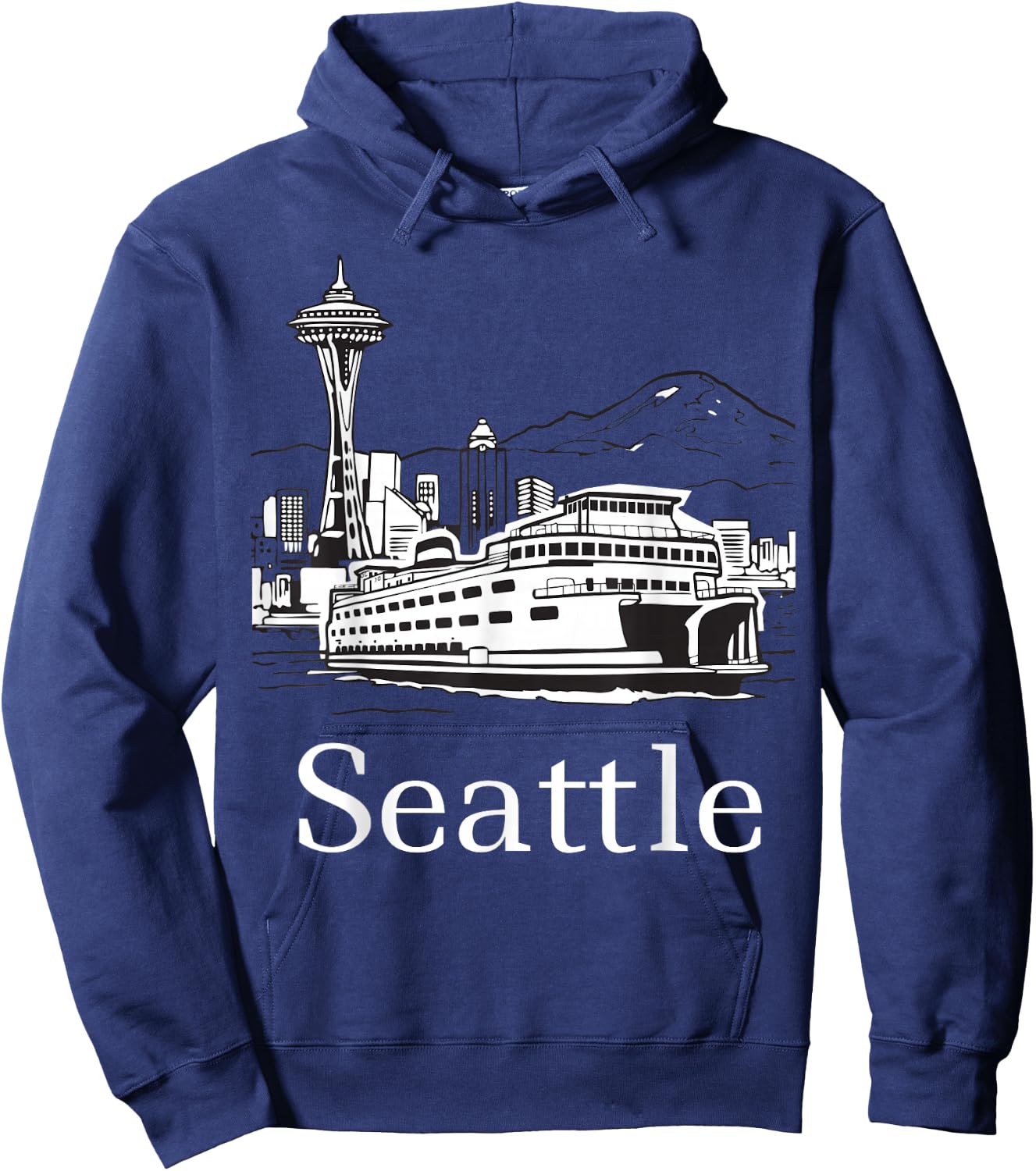 Seattle Skyline Island Ferry Hoodie - Hoodie | Navy