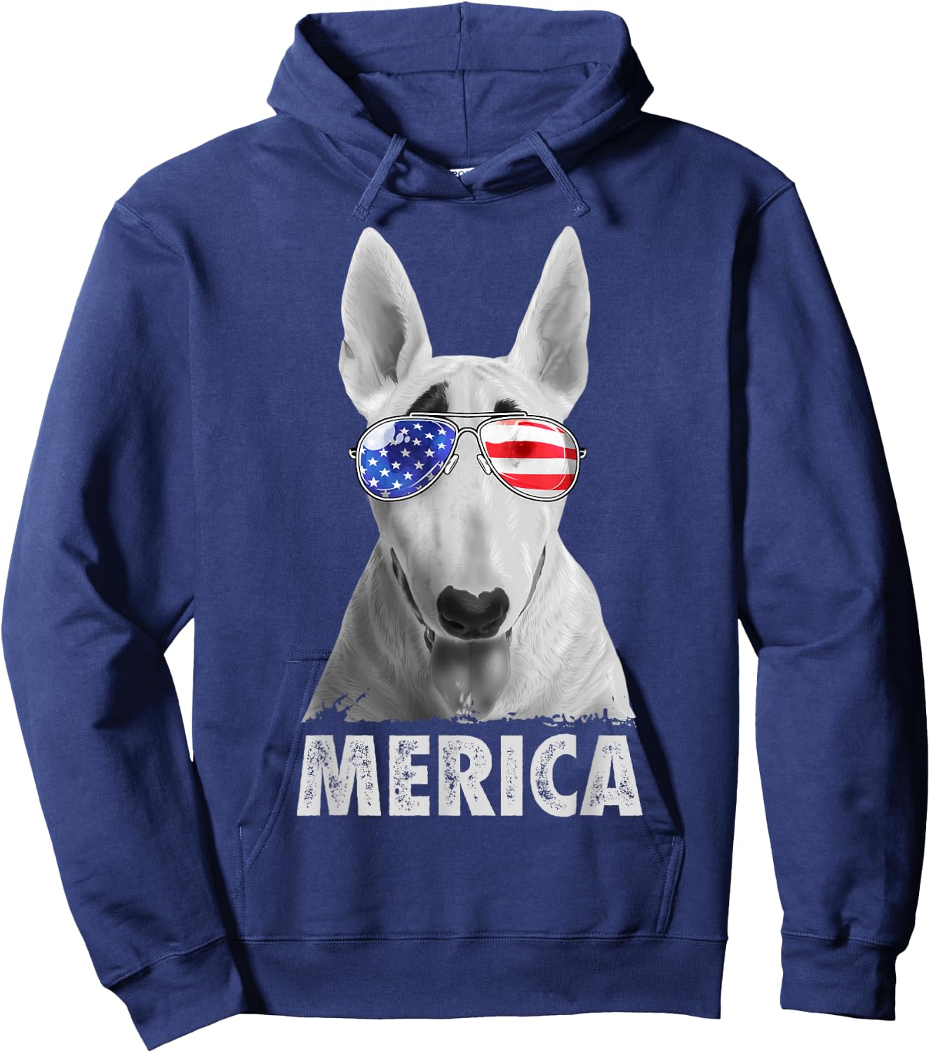 Bull Terrier 4th of July Merica Men American Flag Sunglasses Hoodie - Hoodie | Navy