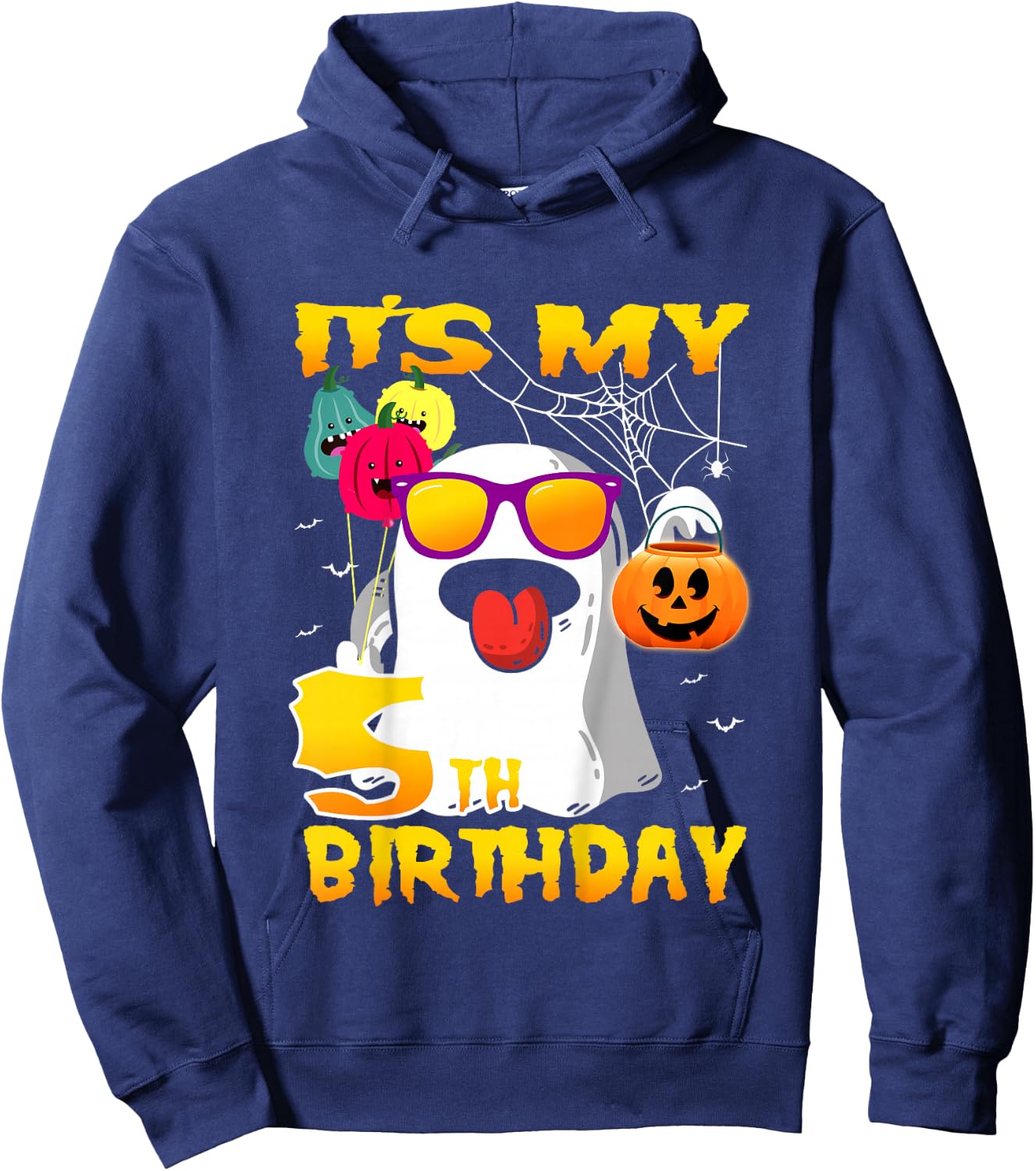 Kids It's My 5th Birthday Ghost Funny Halloween 5 years old Boys Hoodie - Hoodie | Navy