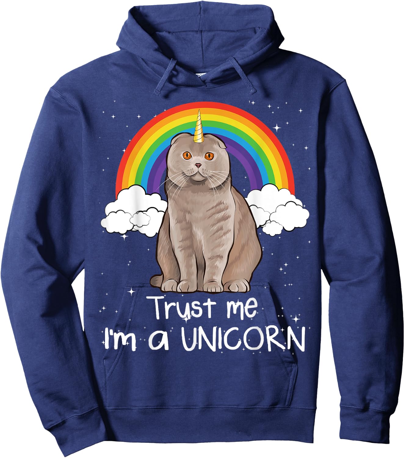 Rainbow Scottish Fold Trust Me I'm A Unicorn Cat Men Women Hoodie - Hoodie | Navy
