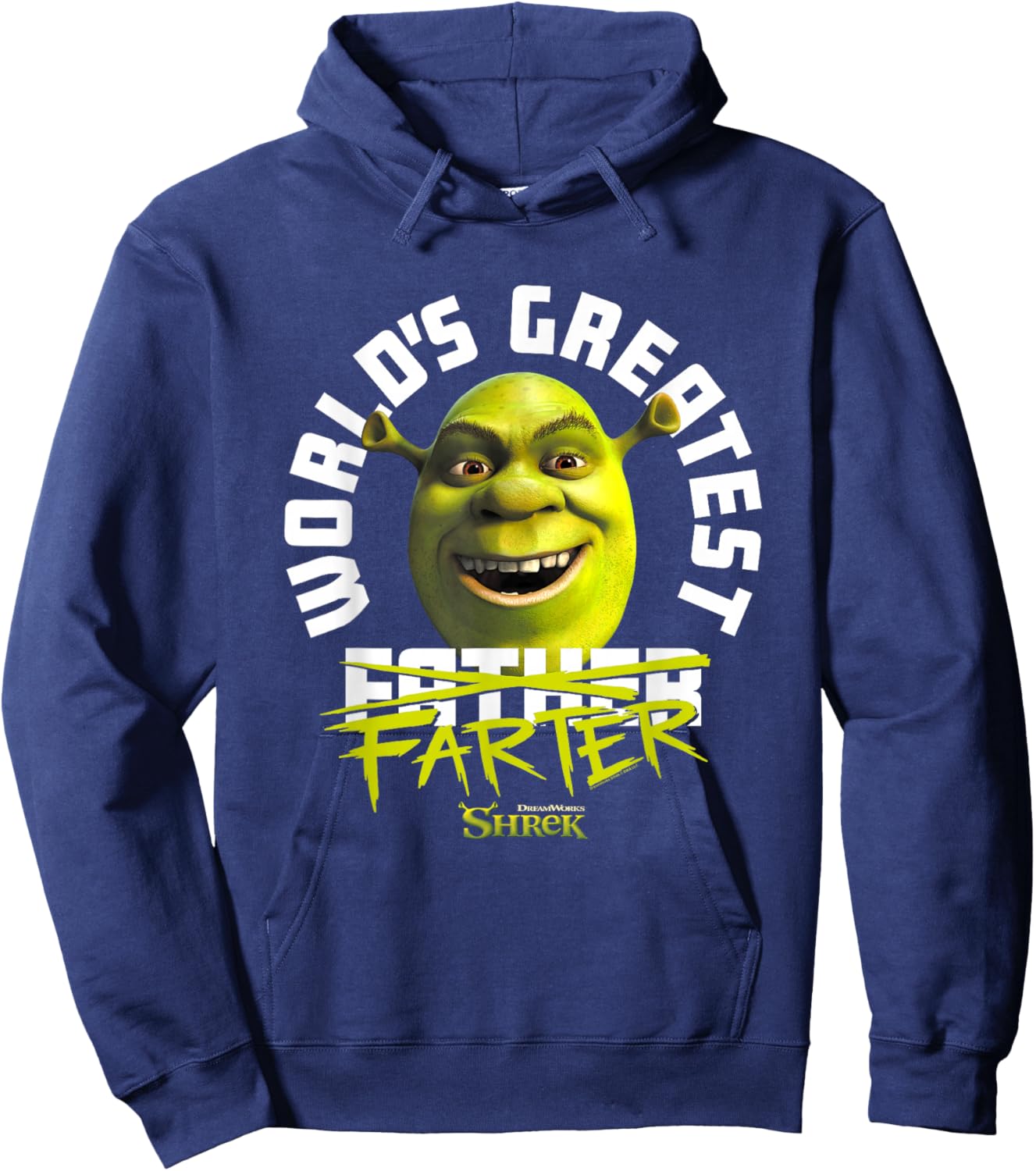 Shrek Father's Day World's Greatest Farter Chest Text Logo Hoodie - Hoodie | Navy