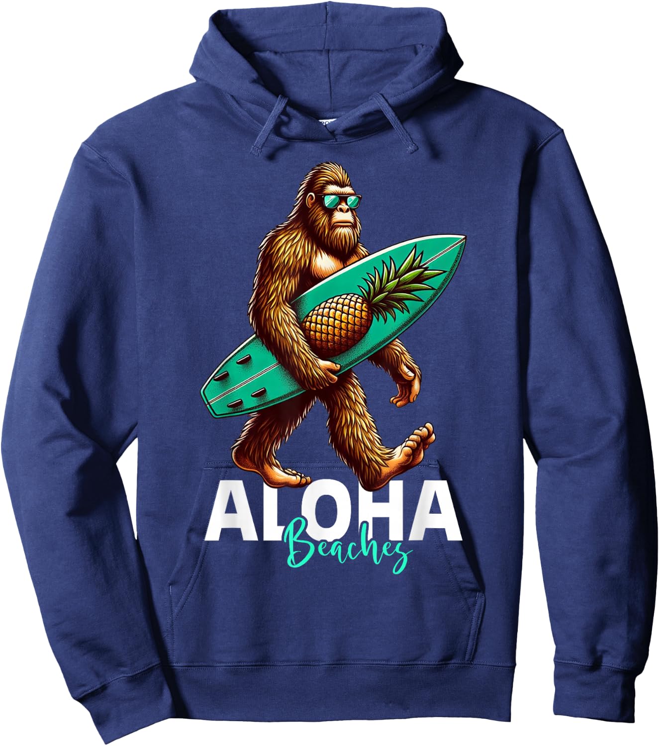 Kids Bigfoot Surfing Hawaiian Beach Funny Sasquatch Hoodie - Hoodie | Navy