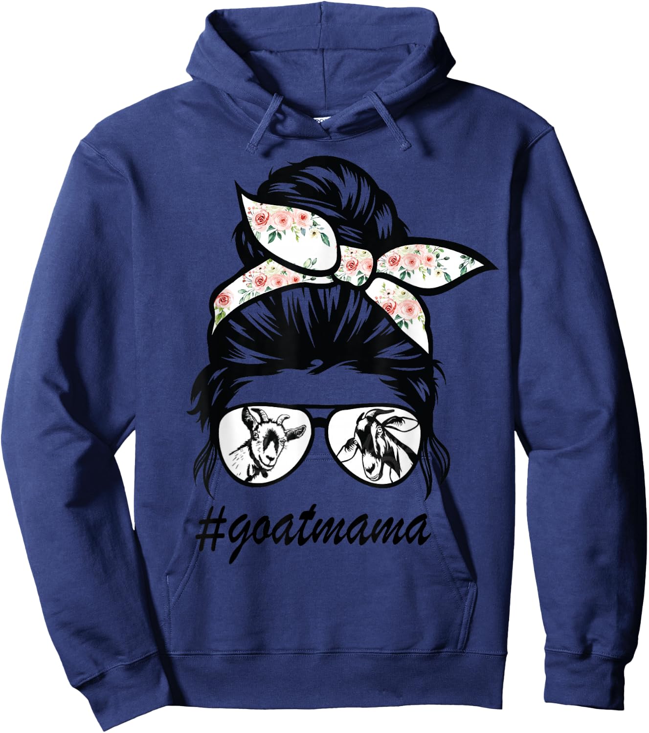 goat mama Messy Bun goat mom messy bun hair glasses Hoodie - Hoodie | Navy
