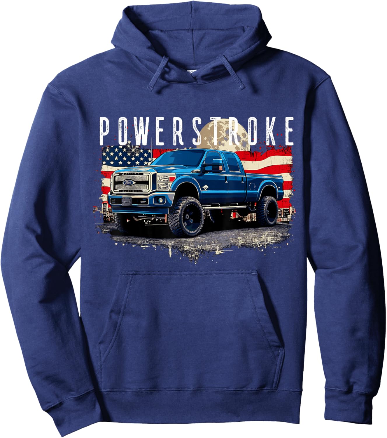 Powerstroke Patriotic Truck American Flag 6.7L Diesel Truck Hoodie - Hoodie | Navy