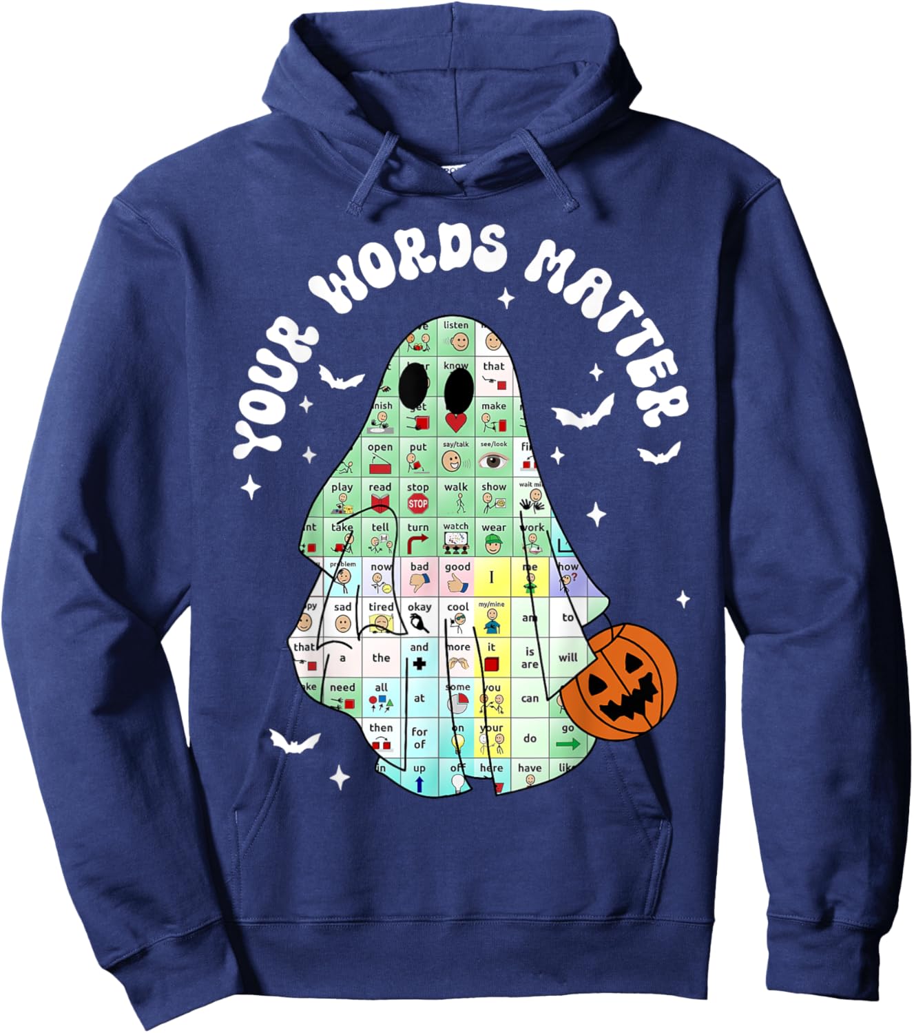 Your Words Matter Pumpkin Ghost SLP Speech Therapy Halloween Hoodie - Hoodie | Navy