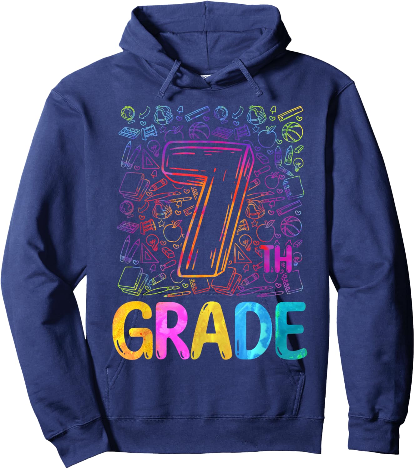 7th Grade Typography Team Seventh Grade Back To School Kids Hoodie - Hoodie | Navy