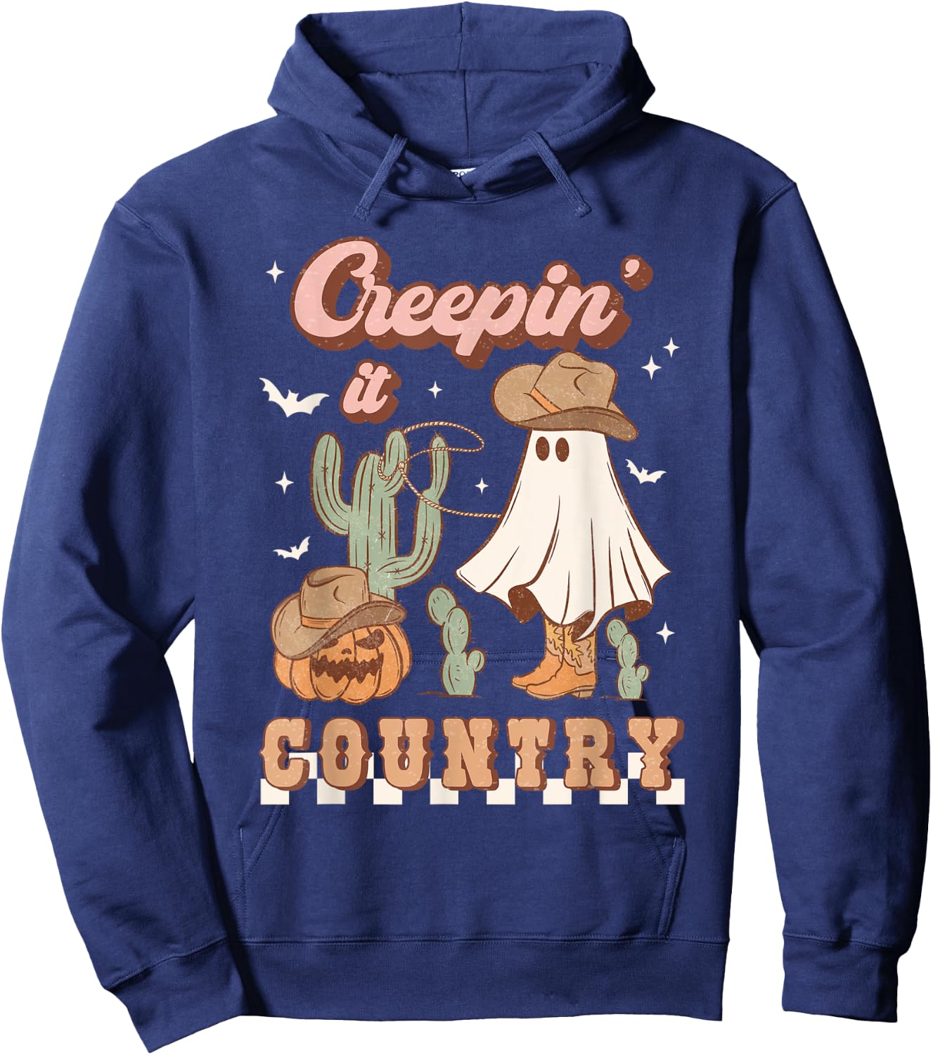 Retro Halloween Cowgirl Ghost Western Creepin' It Country Hoodie - Hoodie | Navy