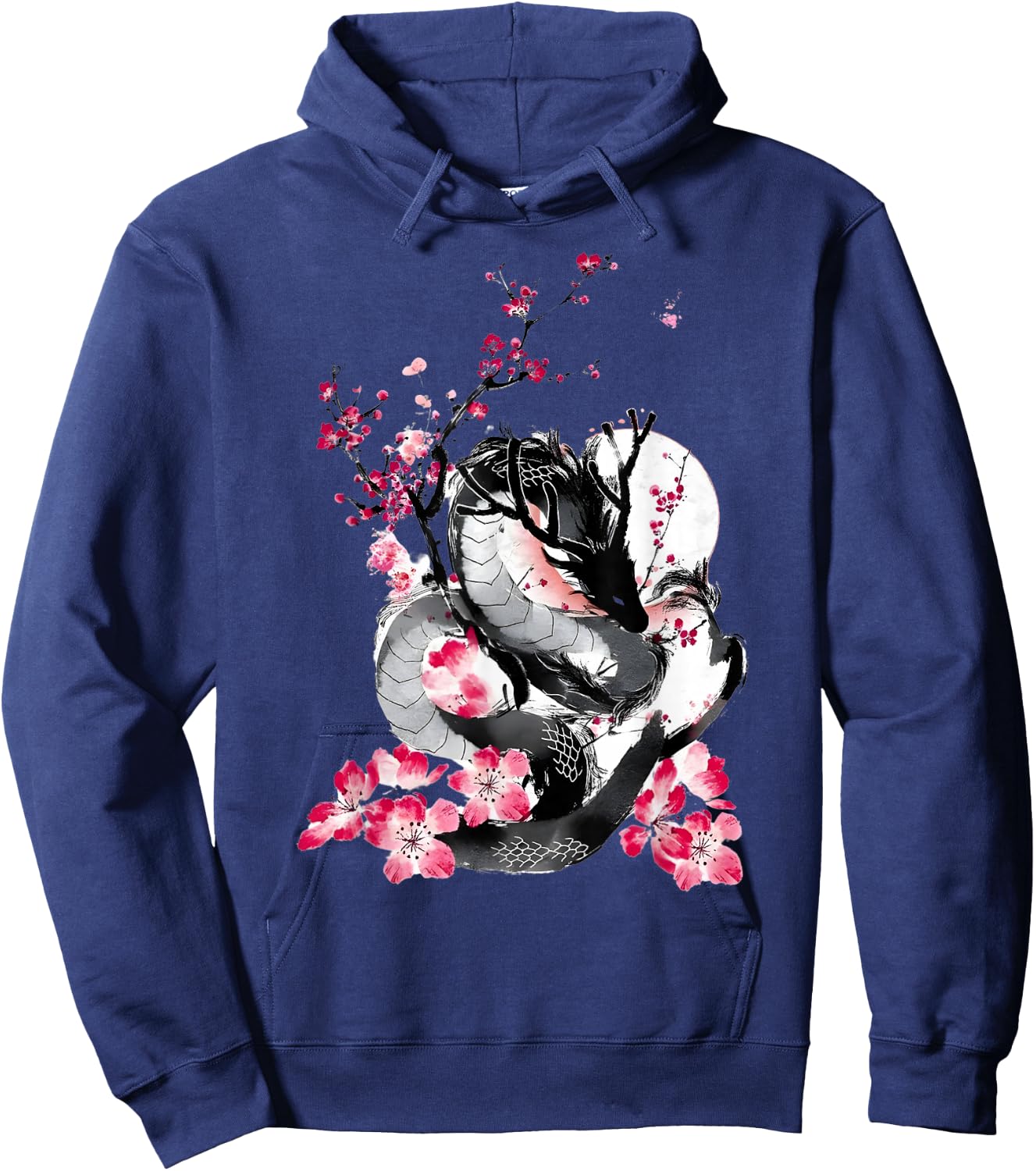 Cherry Blossom Japanese Dragon Asian Retro 80’s Style Hoodie - Hoodie | Navy