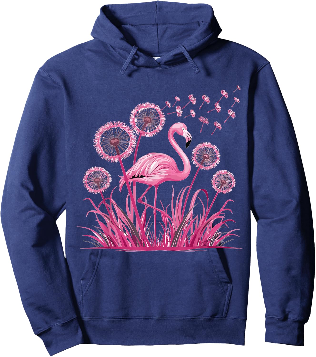 Flower Dandelion Tropical Bird Pink Flamingo Hoodie - Hoodie | Navy