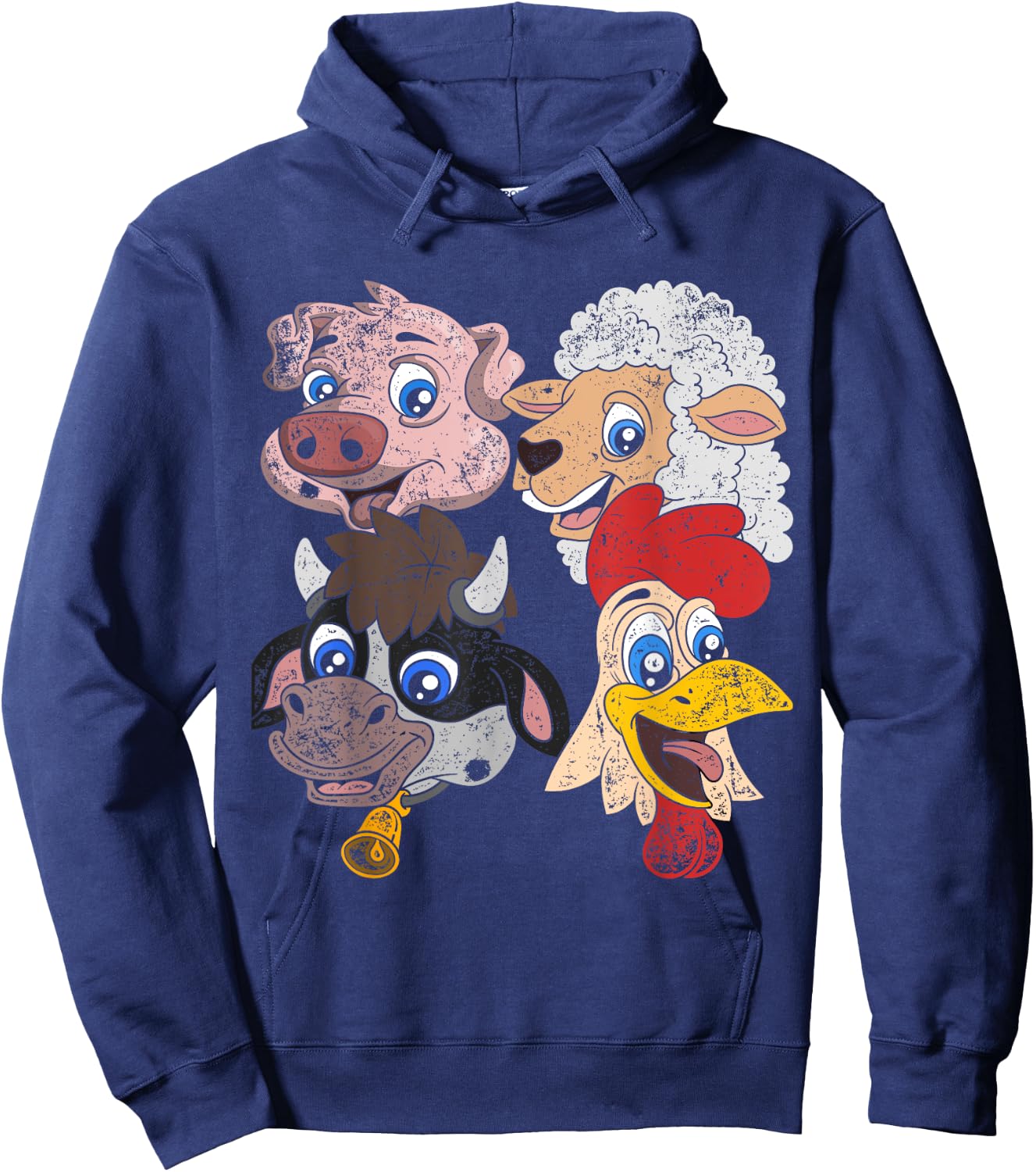 Pig Sheep Cow Chicken Kids Toddlers Funny Farm Squad Animal Hoodie - Hoodie | Navy