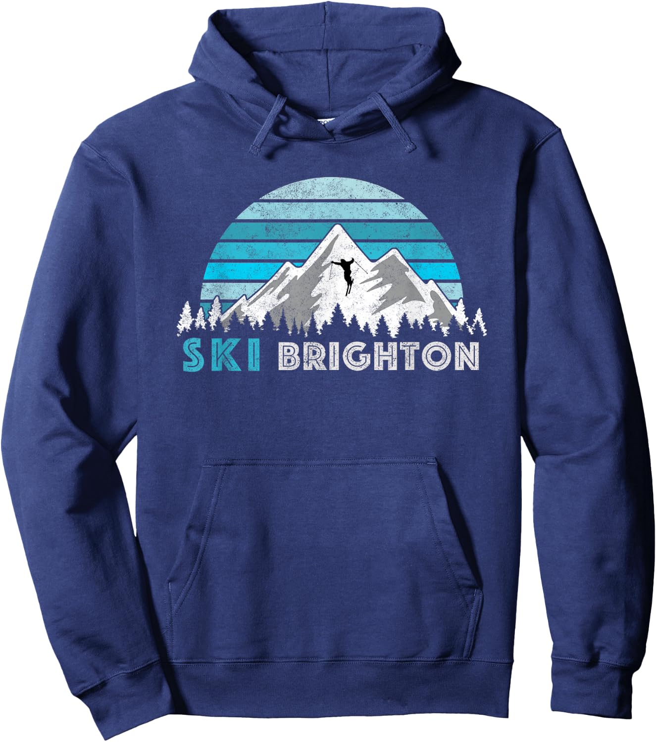 Retro Ski Brighton Illustration - Vintage Snow Mountain Hoodie - Hoodie | Navy