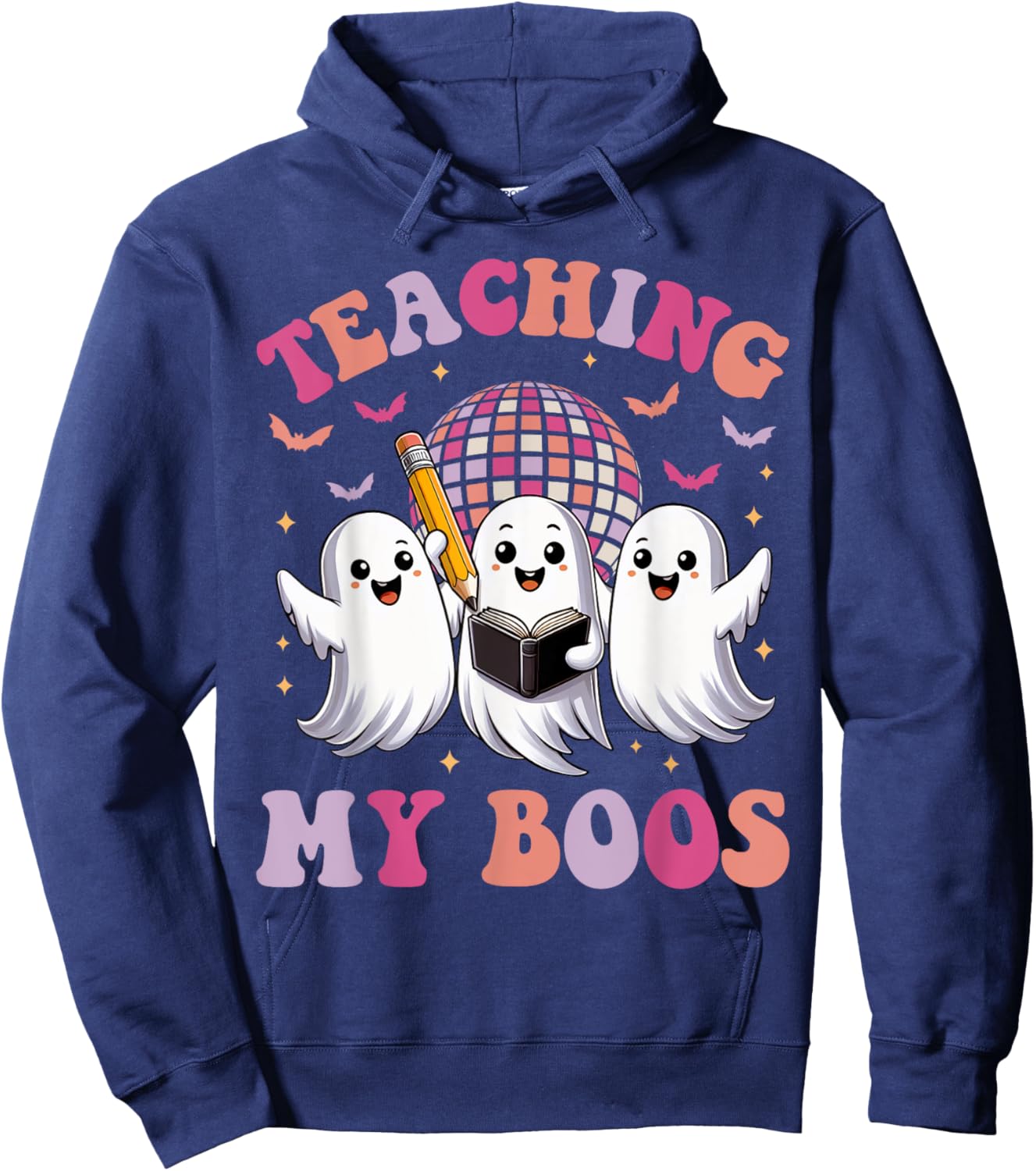 Groovy Teaching My Boos Crew Funny Ghost Halloween Teacher Hoodie - Hoodie | Navy