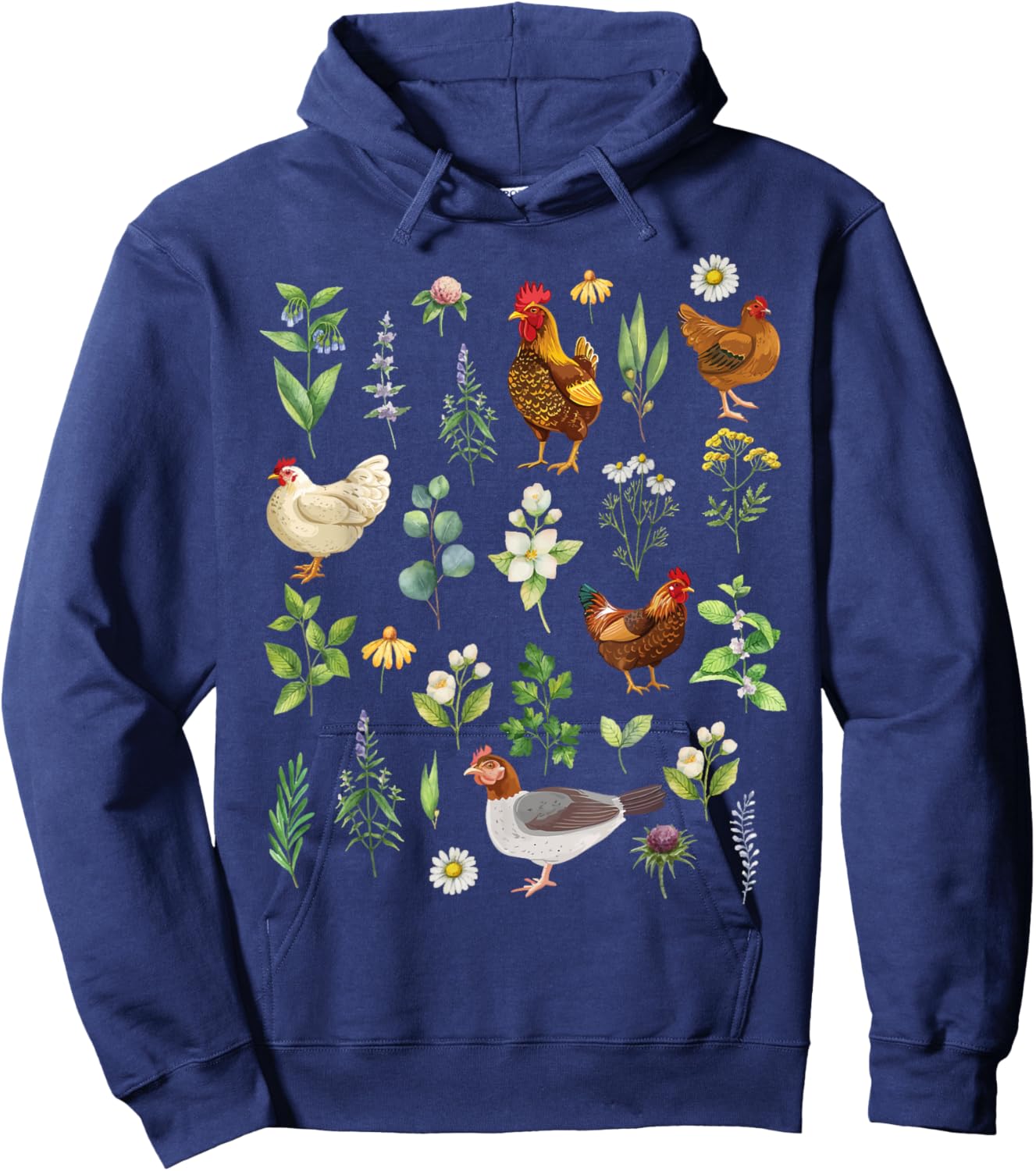 Wildflower Chicken Garden Farm Animal Lover Floral Farmer Hoodie - Hoodie | Navy