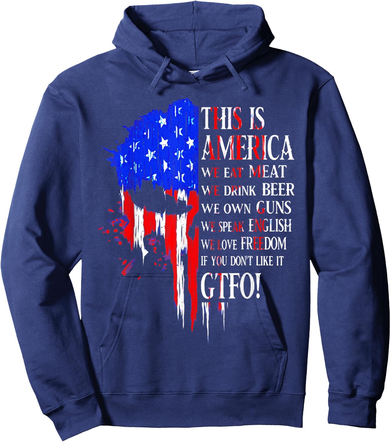 This Is America We Eat Meat We Drink Beer We Own Guns Skull Hoodie - Hoodie | Navy