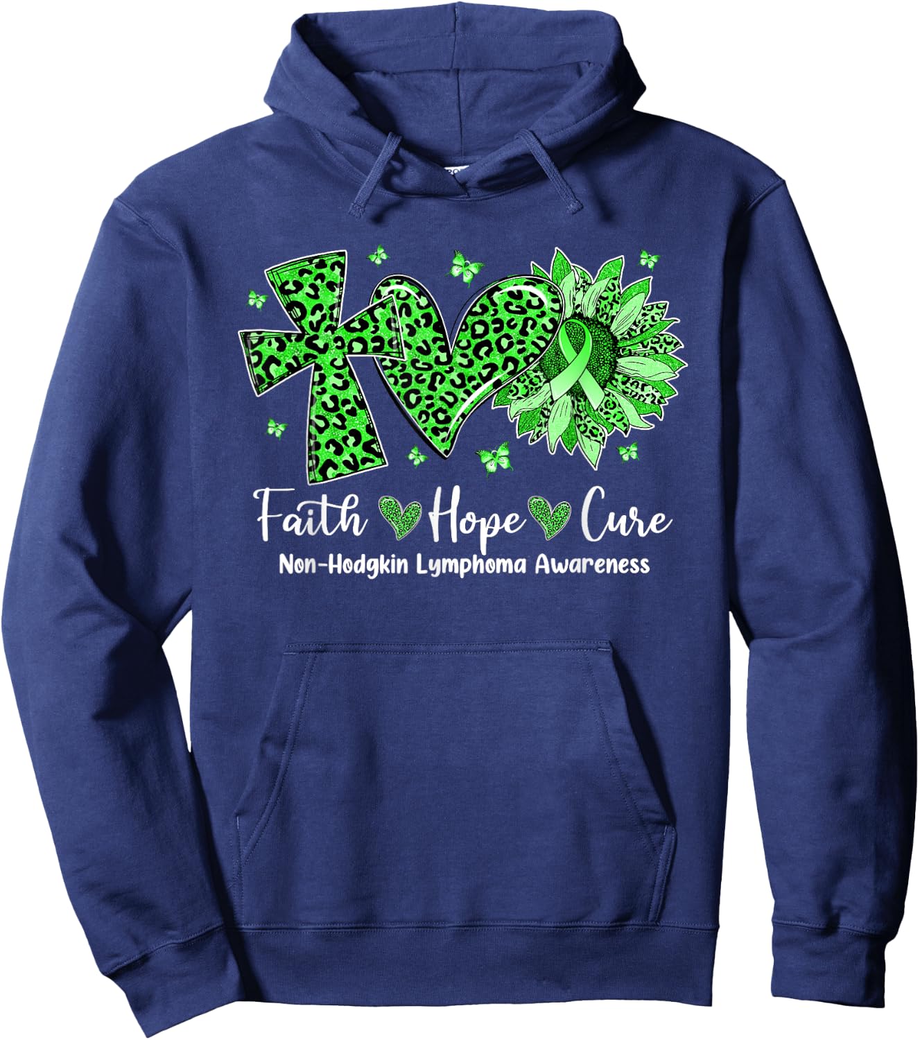 Faith Hope Cure Sunflower Leopard Non-Hodgkin Lymphoma Hoodie - Hoodie | Navy