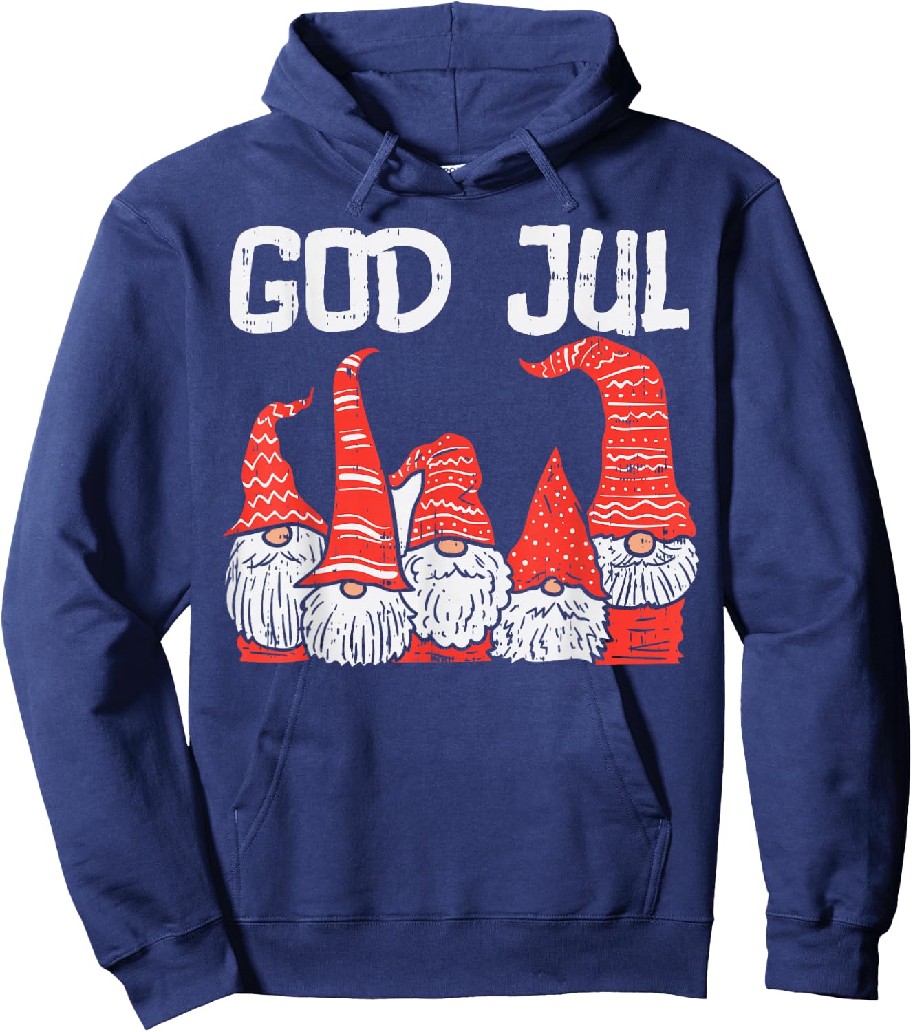God Jul Three Nordic Gnomes Swedish Norwegian Christmas PJ Hoodie - Hoodie | Navy
