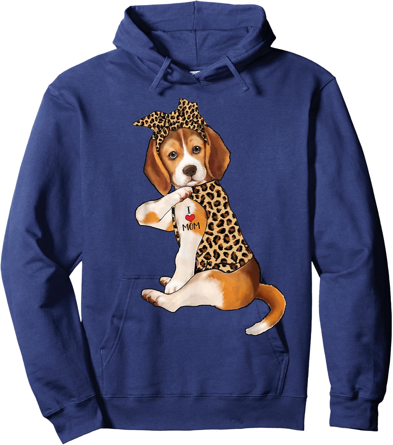 Beagle Dog Lover I Love Mom Tattoo Leopard Mothers Day Hoodie - Hoodie | Navy