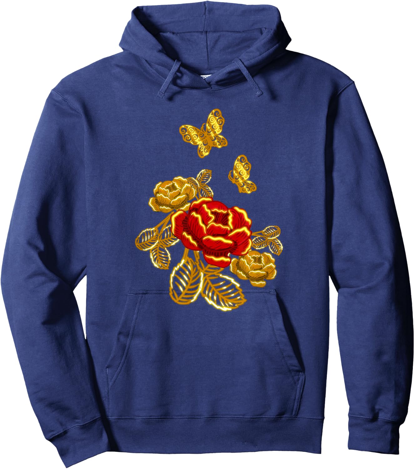 Golden Red Butterfly Flower Plant Florist Gift Hoodie - Hoodie | Navy