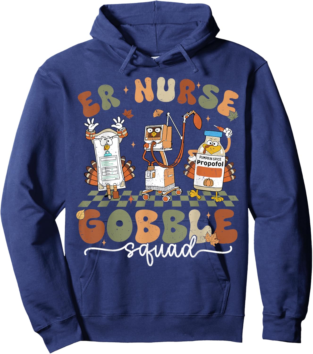 ER Nurse Gobble Squad ER Nurse Turkey Lover Thanksgiving Hoodie - Hoodie | Navy