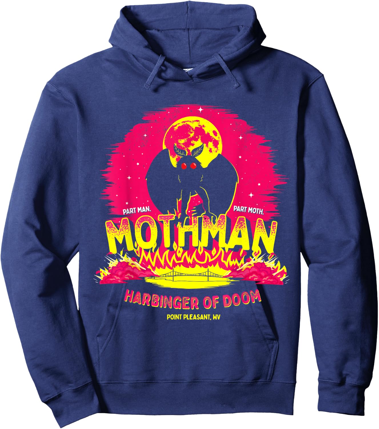 Mothman - Harbinger of Doom! Funny Cute Cryptid Creature Short Sleeve Hoodie - Hoodie | Navy
