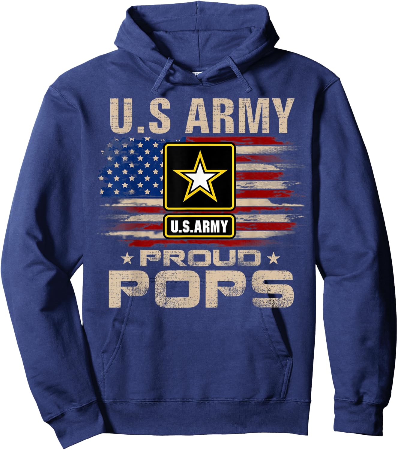 Vintage U.S Army Proud Pops With American Flag Hoodie - Hoodie | Navy