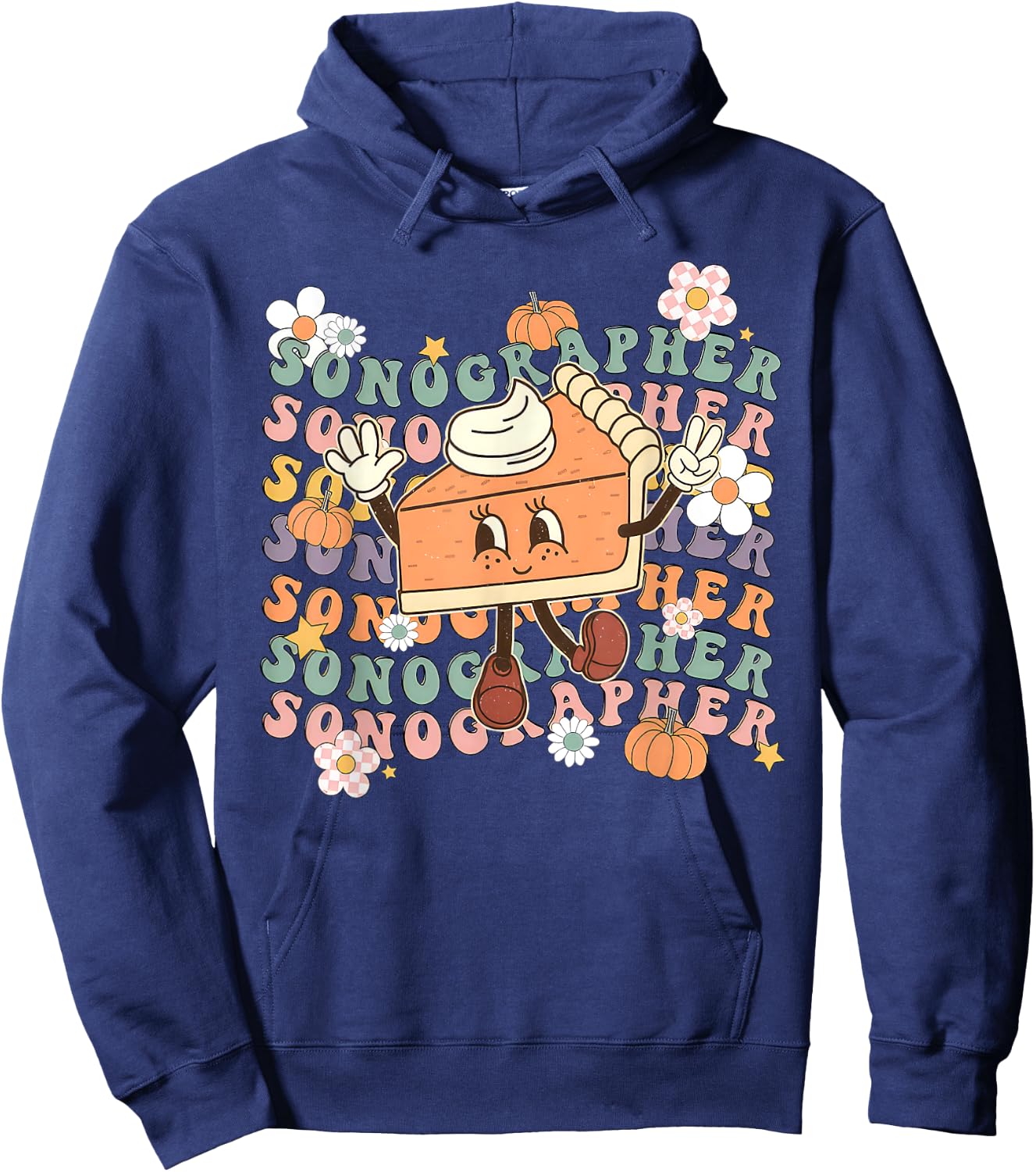 Groovy Sonographer Pumpkin Pie Ultrasound Tech Thanksgiving Hoodie - Hoodie | Navy