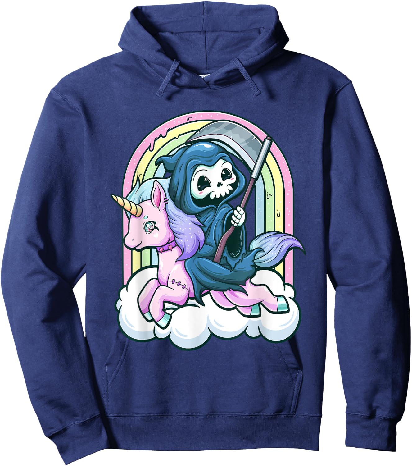 Kawaii Pastel Goth Cute Creepy Unicorn Grim Reaper Hoodie - Hoodie | Navy