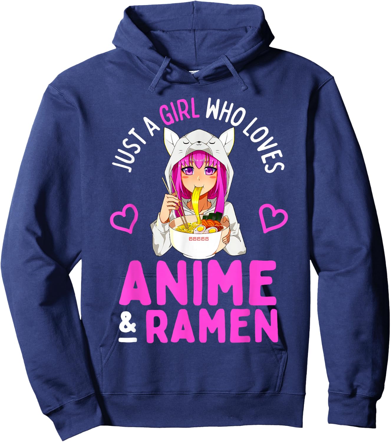 Just a Girl Who Loves Anime and Ramen Bowl Japanese Girls Small Hoodie - Hoodie | Navy