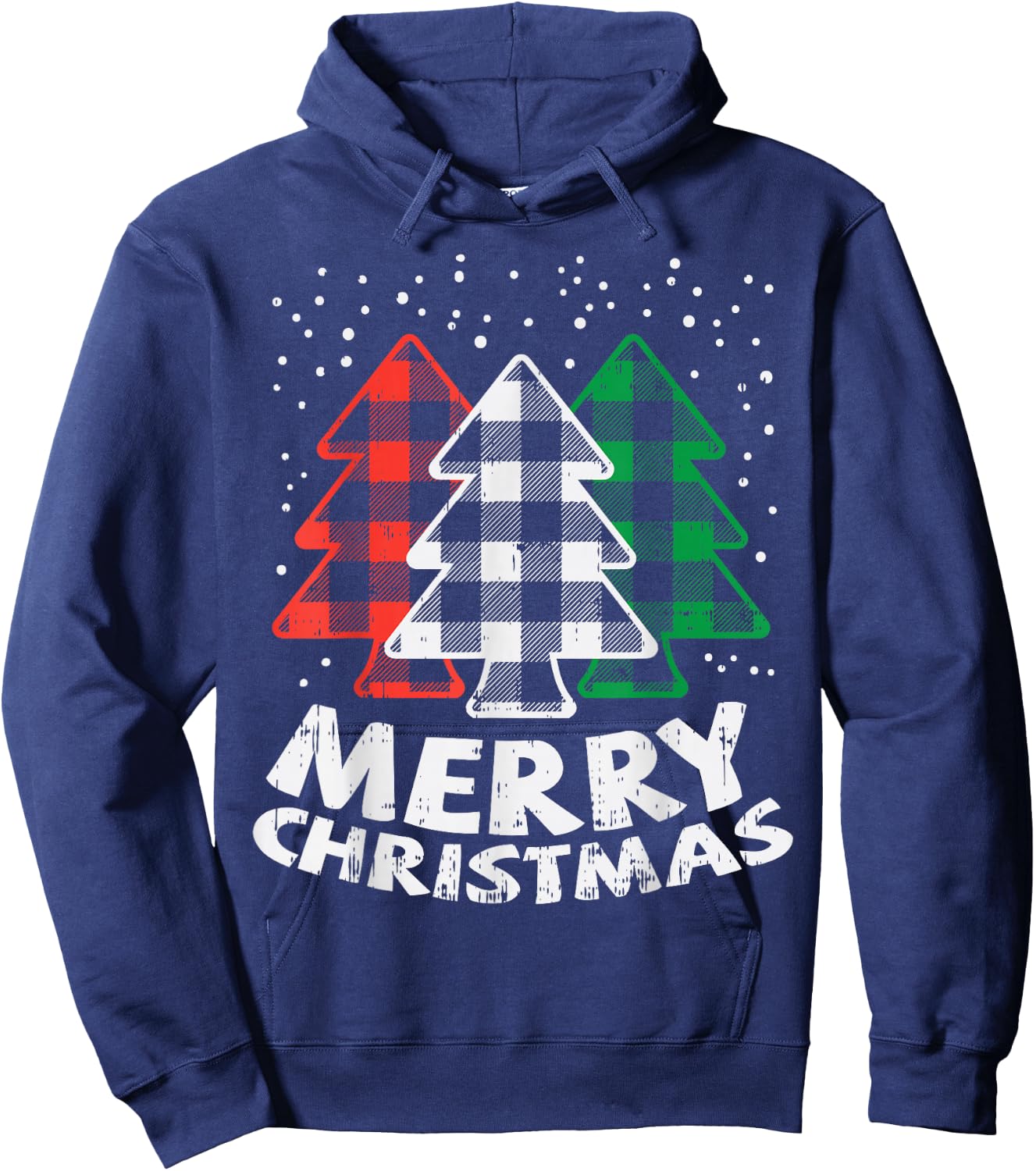 Green White Red Buffalo Plaid Merry Christmas Trees Gift Hoodie - Hoodie | Navy