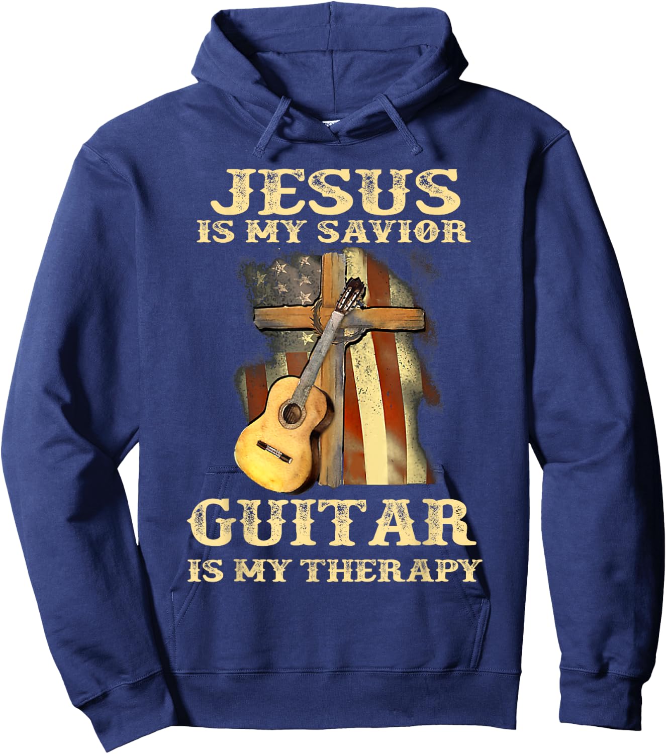 Jesus Is My Savior Guitar Is My Therapy Funny Christian Hoodie - Hoodie | Navy
