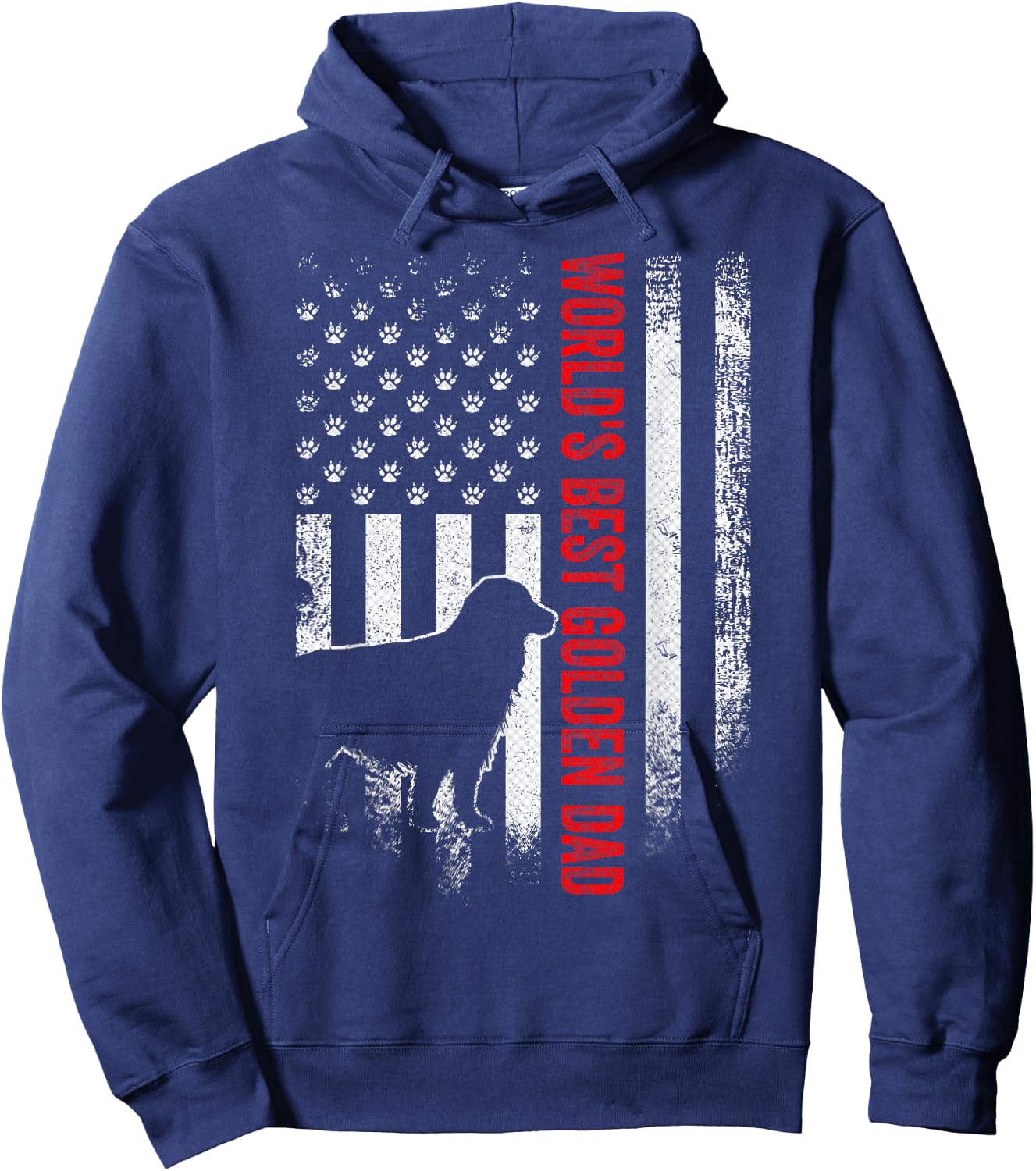 Vintage American Flag World's Best Golden Retriever Dad Gift Hoodie - Hoodie | Navy