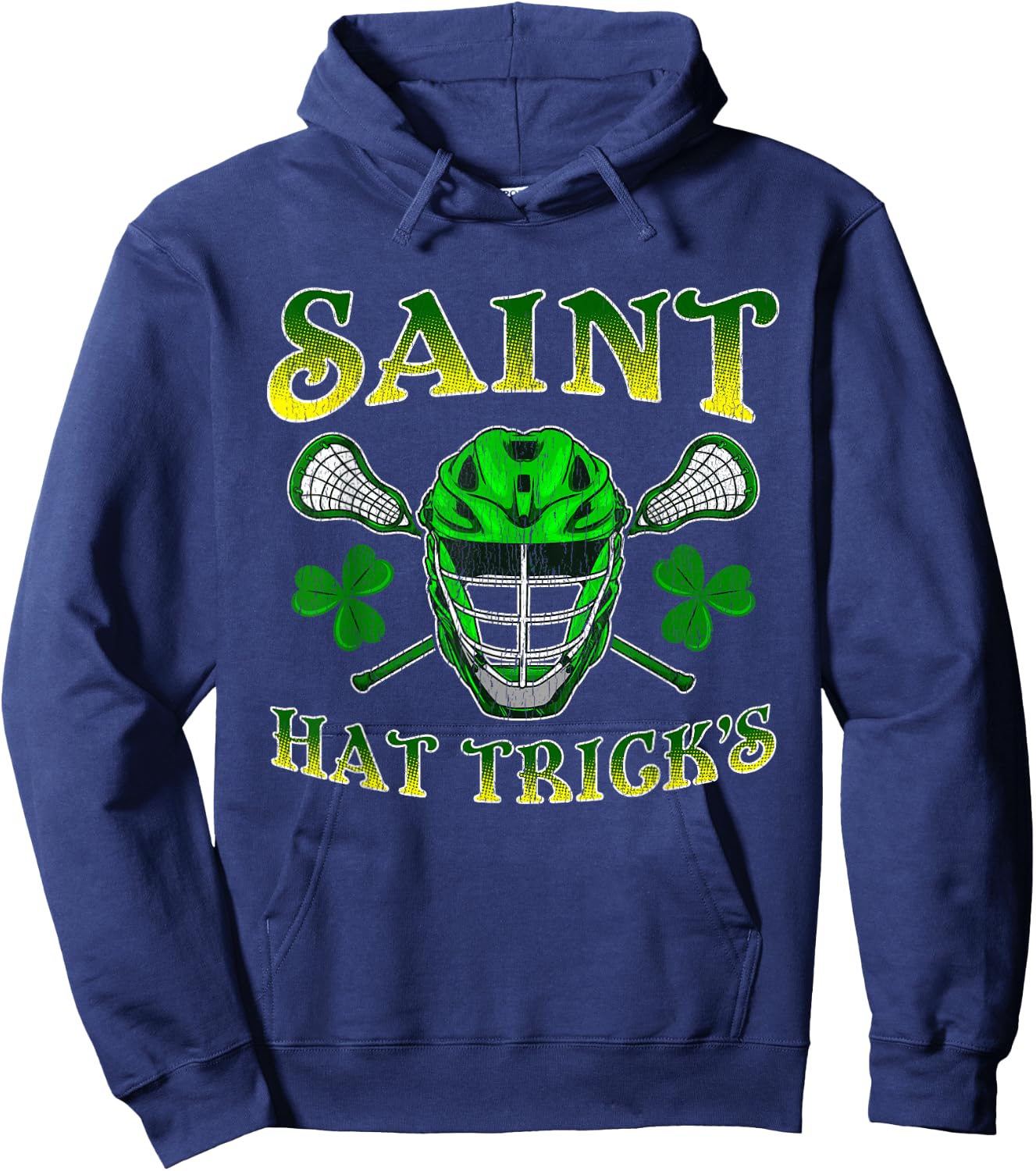 Funny Lacrosse Irish St Patrick's Day Distressed Hoodie - Hoodie | Navy
