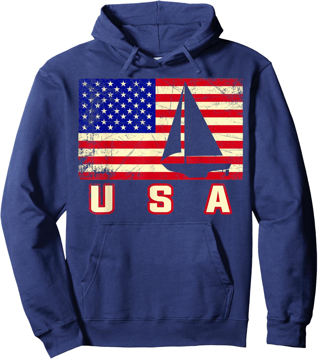 American Flag Sailing | Cute Boating Gift Kids Men Hoodie - Hoodie | Navy
