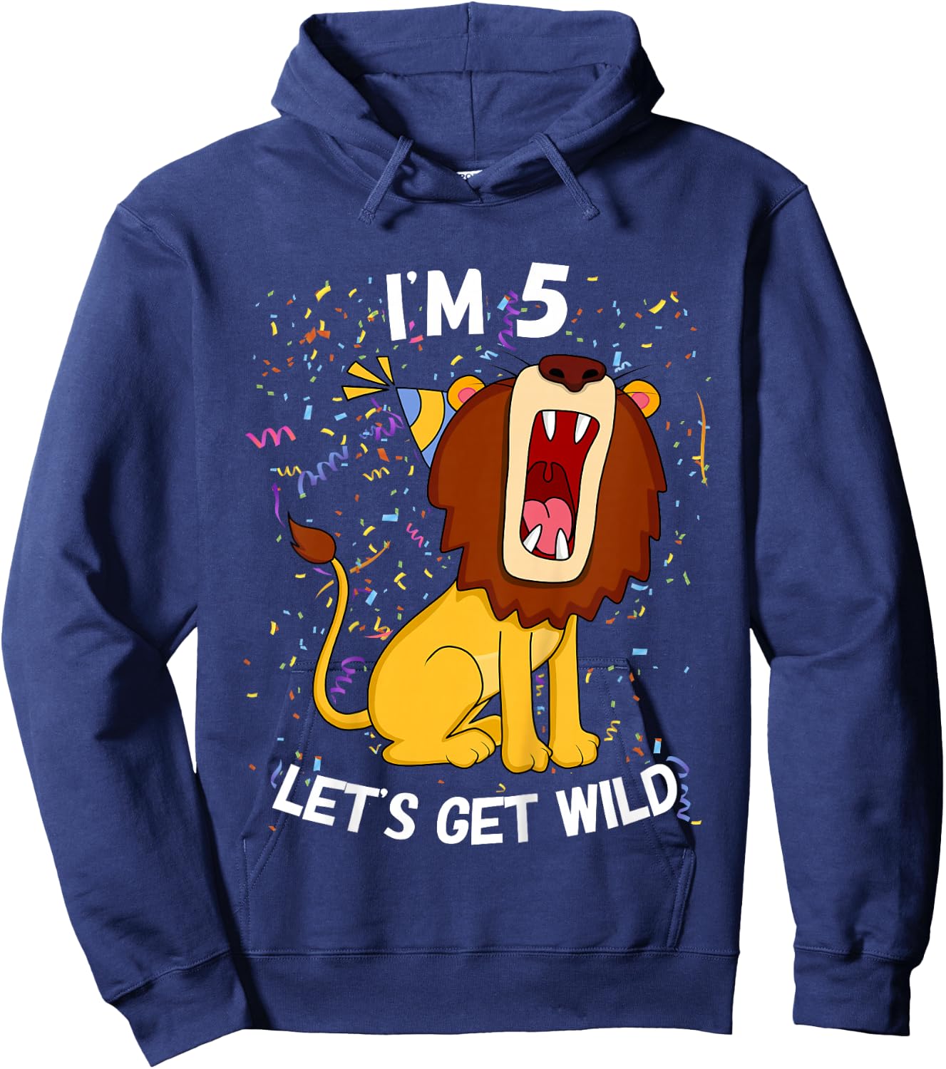 Kids 5 Year Old 5th Birthday Party Lion Hoodie - Hoodie | Navy