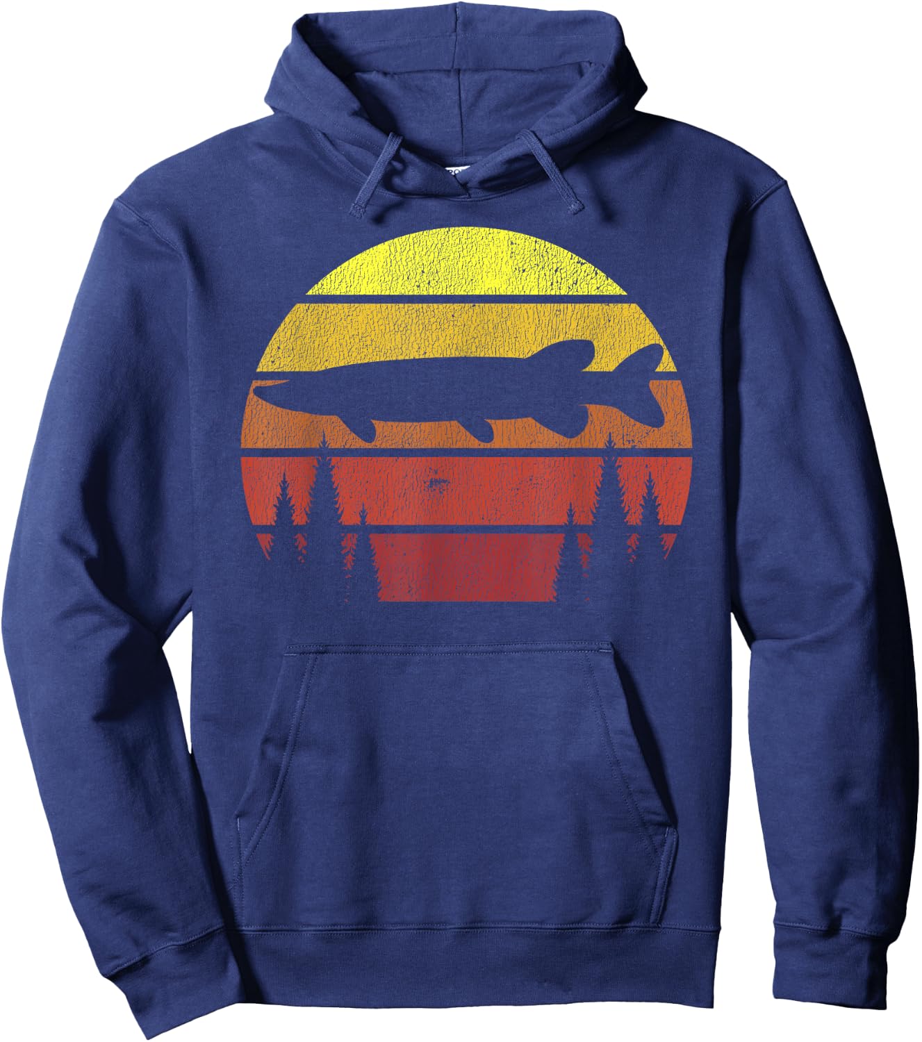 Northern Pike Retro Fishing Outline Fisherman Hoodie - Hoodie | Navy