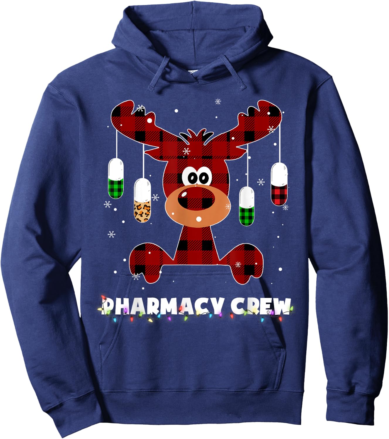 Funny Red Plaid Reindeer Pharmacy Crew Christmas Gift Hoodie - Hoodie | Navy