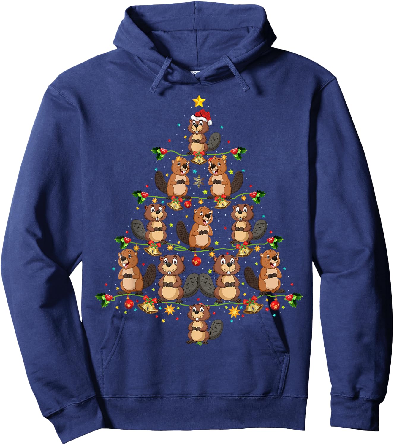 Funny Beavers Christmas Tree Gift Funny Christmas Beaver Hoodie - Hoodie | Navy