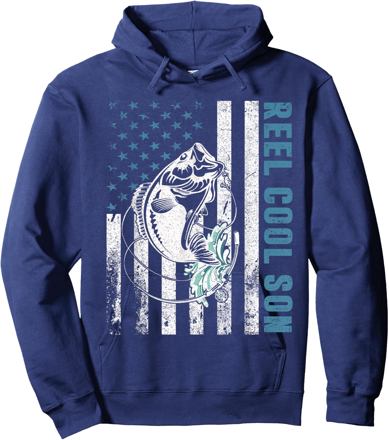 Fishing Lovers Gifts Reel Cool Son American Flag Hoodie - Hoodie | Navy
