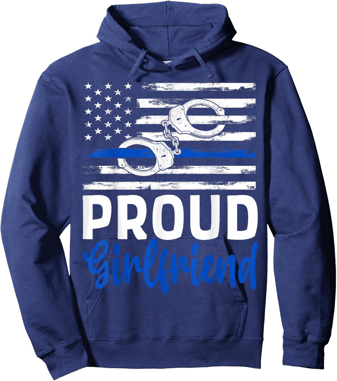 Proud Girlfriend Police Officer American Flag Girlfriend Hoodie - Hoodie | Navy