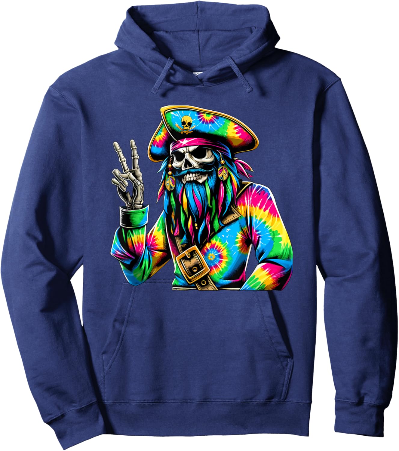 Peace Sign Tie Dye Pirate Hoodie - Hoodie | Navy