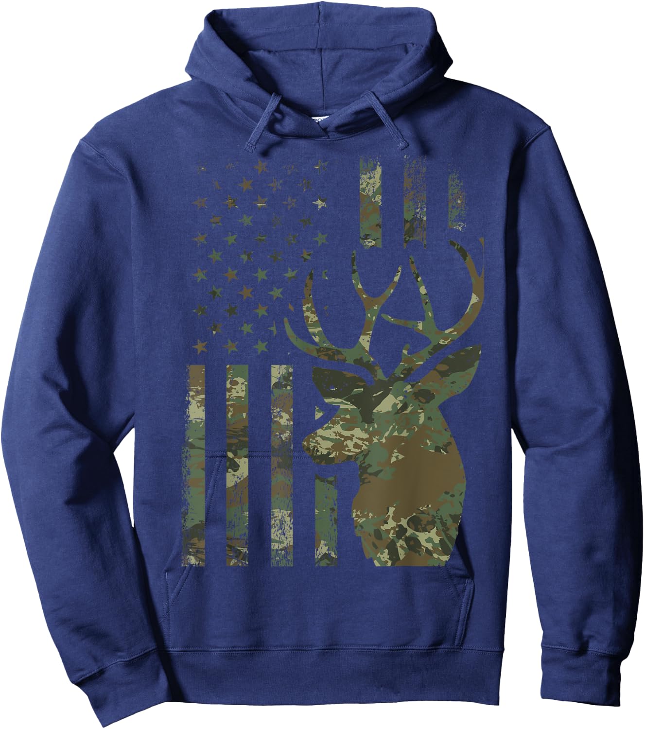 Camo American Flag Buck Hunting Gift Elk Deer Hunter Men Hoodie - Hoodie | Navy