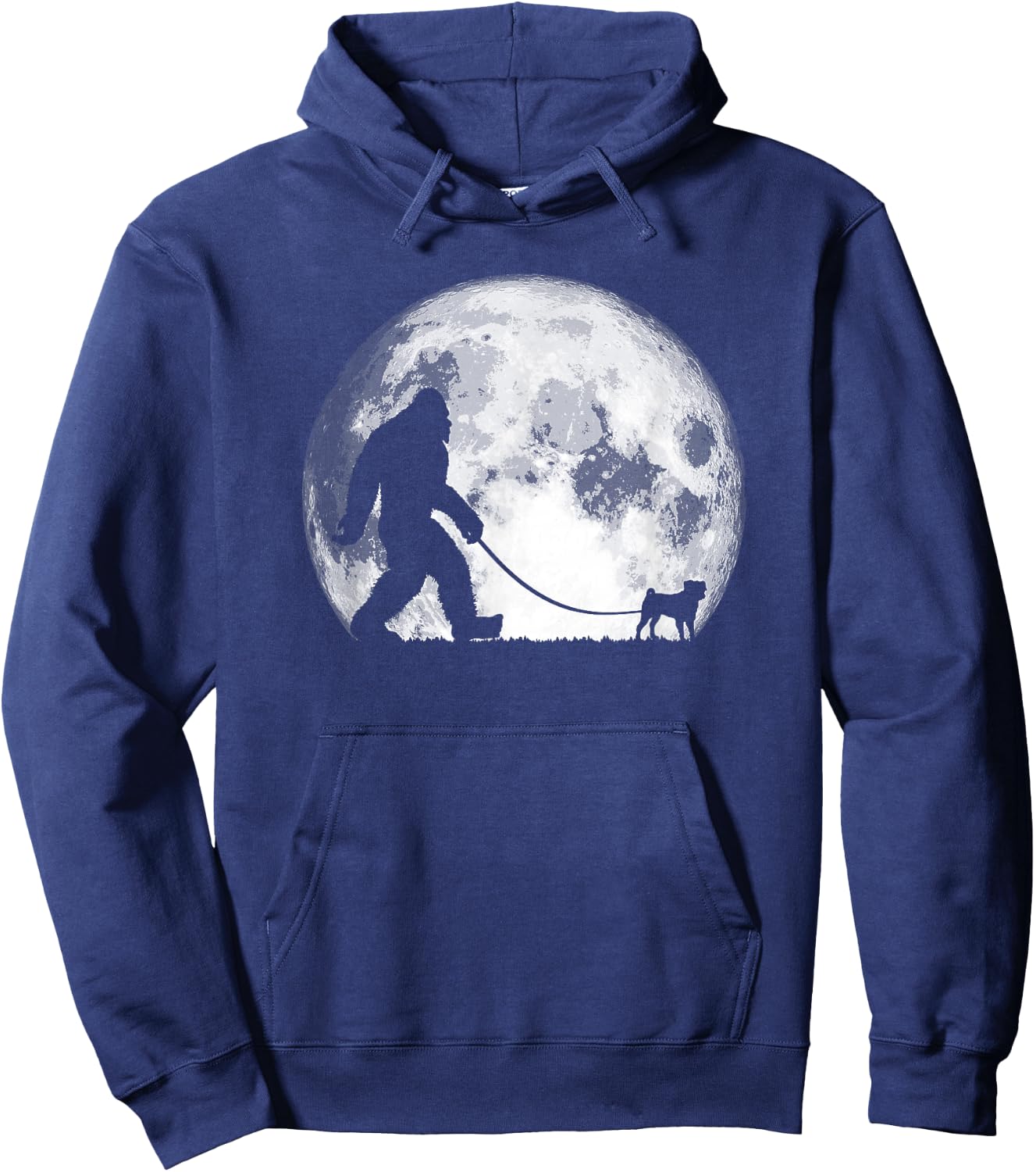 Bigfoot & Pug Funny Night Time Dog Walking Graphic Hoodie - Hoodie | Navy